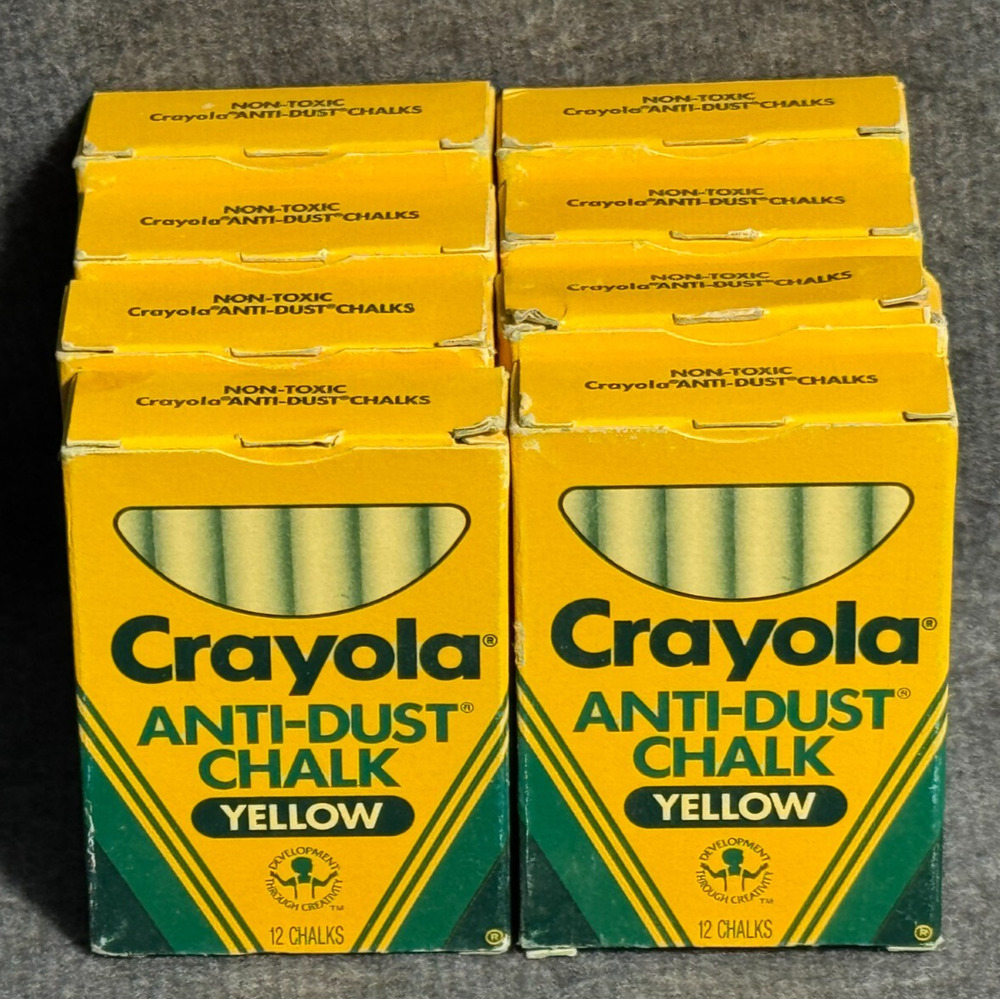 Crayola 1401 Yellow Anti-Dust Chalk – Vintage 1988 - 8 Unused Boxes – 96 Sticks